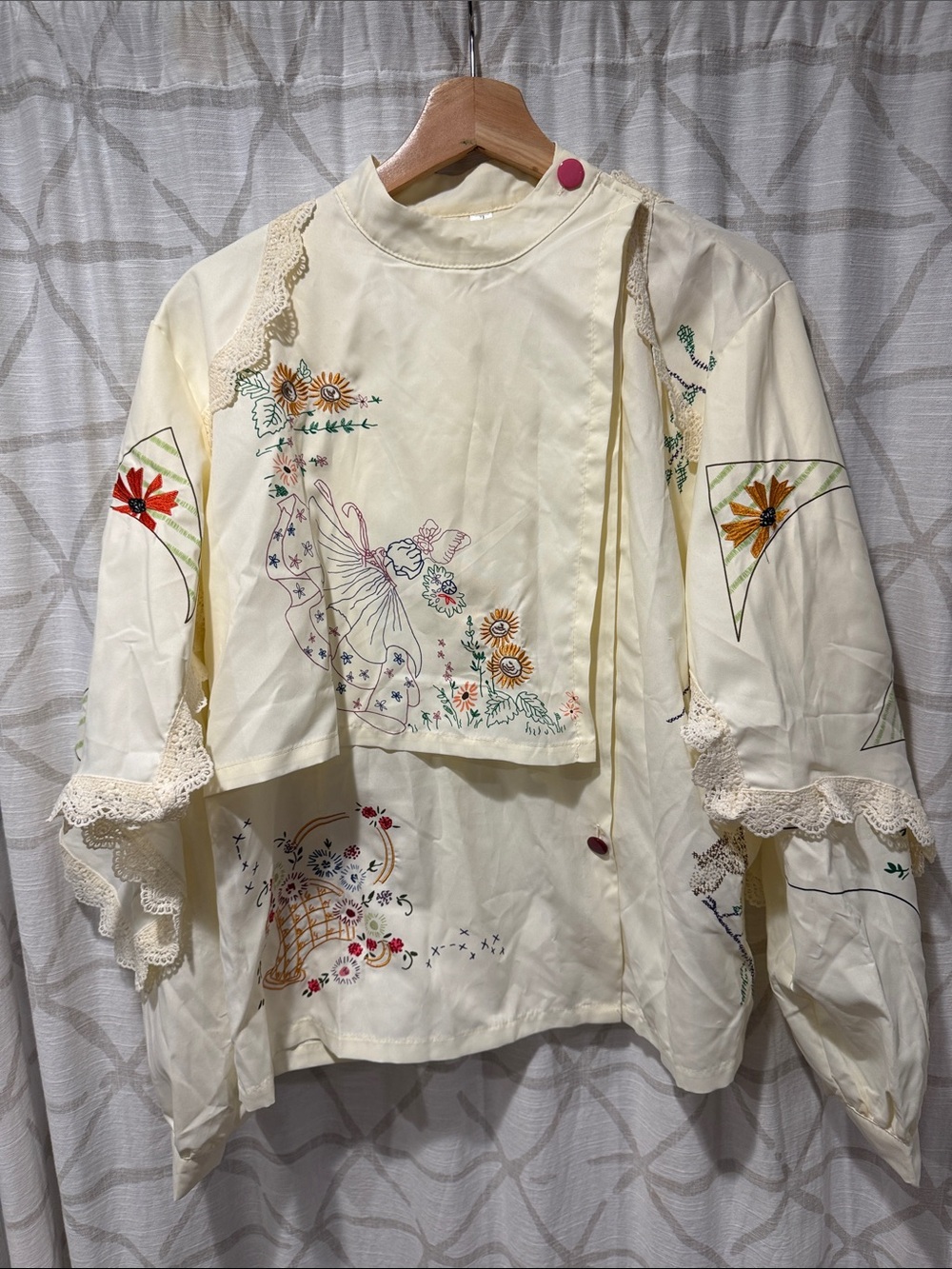 Gorgeous Unique Korean Embroidered Boho Blouse with Lace Trim